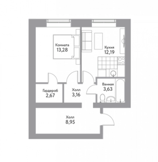 44 м², 1-комнатная квартира 3 962 640 ₽ - изображение 1
