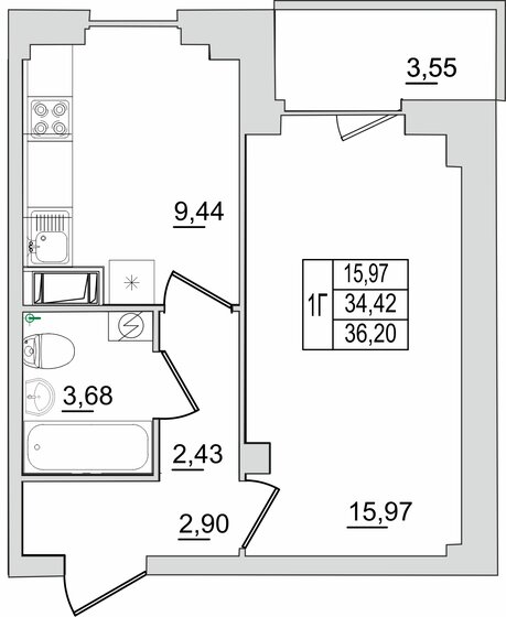 36,2 м², 1-комнатная квартира 2 660 700 ₽ - изображение 20