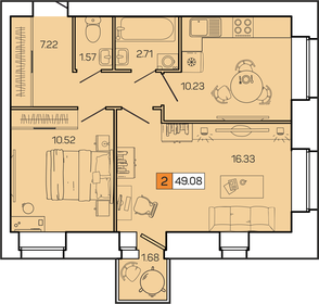 Квартира 49,1 м², 2-комнатная - изображение 1