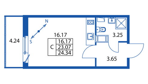 24,3 м², квартира-студия 4 185 888 ₽ - изображение 22