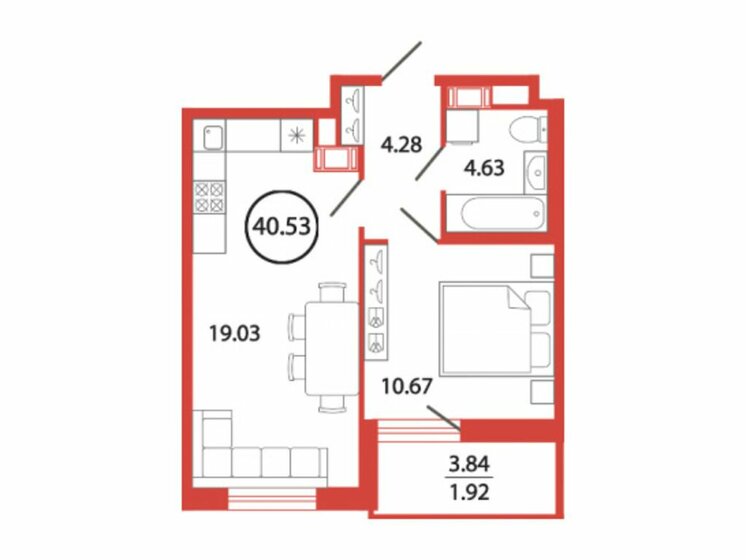 40,5 м², 1-комнатная квартира 7 648 011 ₽ - изображение 1