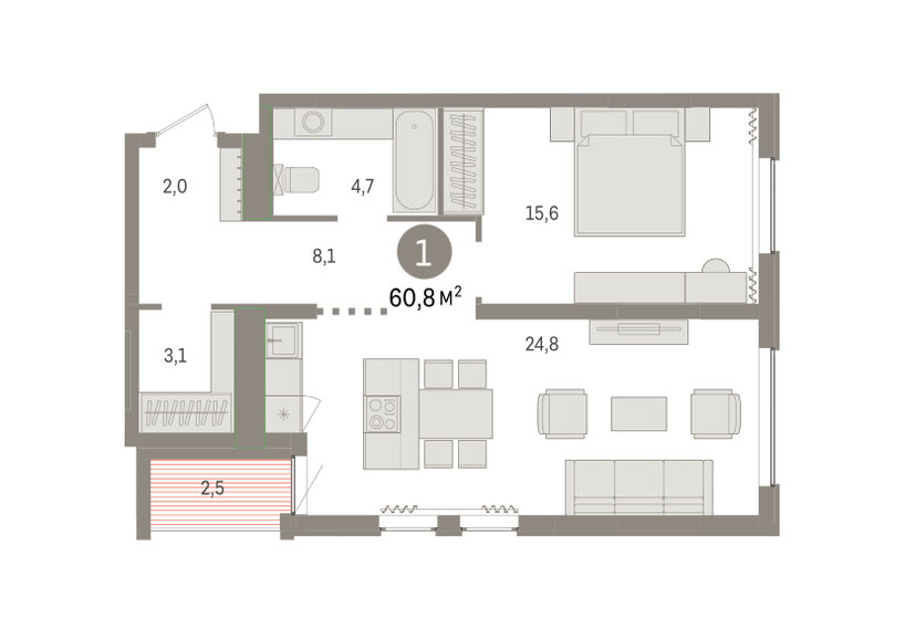 60,8 м², 2-комнатная квартира 8 220 000 ₽ - изображение 1
