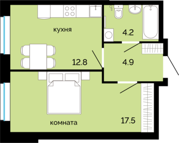 Квартира 39,4 м², 1-комнатная - изображение 1