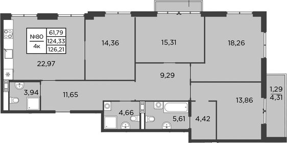 Квартира 126,2 м², 4-комнатная - изображение 1