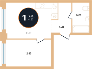 Квартира 41,3 м², 1-комнатная - изображение 1