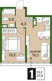 37,5 м², 1-комнатная квартира 5 797 500 ₽ - изображение 20