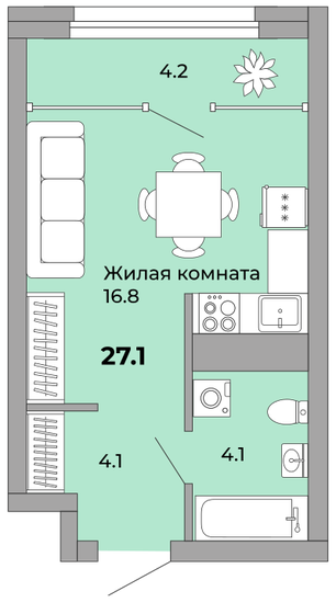 27,1 м², квартира-студия 4 496 800 ₽ - изображение 29