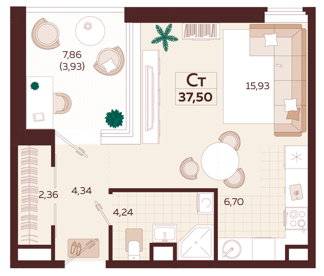 37,5 м², 1-комнатная квартира 20 625 000 ₽ - изображение 1
