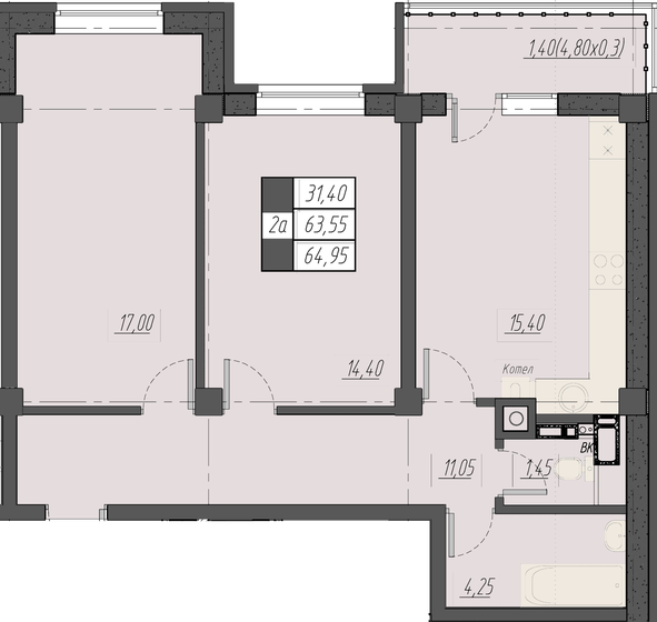 65 м², 2-комнатная квартира 9 456 720 ₽ - изображение 1