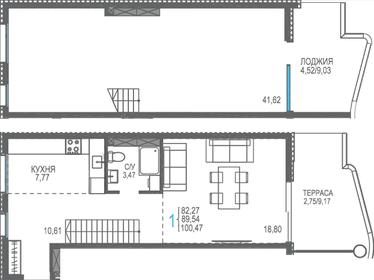 Квартира 89,5 м², 1-комнатная - изображение 1