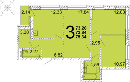 Квартира 73 м², 3-комнатная - изображение 1