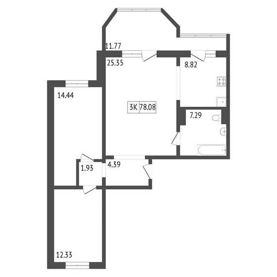 78,1 м², 3-комнатная квартира 5 231 360 ₽ - изображение 1
