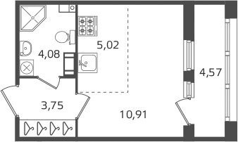 25,1 м², квартира-студия 7 290 000 ₽ - изображение 1