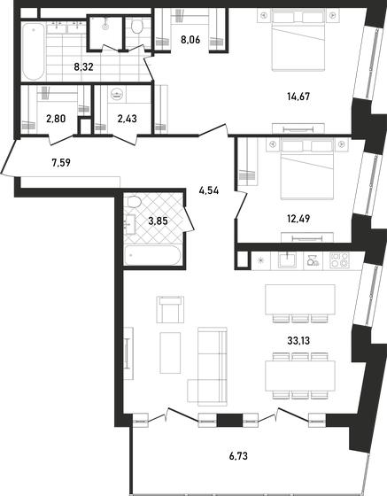 104,5 м², 2-комнатная квартира 74 096 216 ₽ - изображение 1