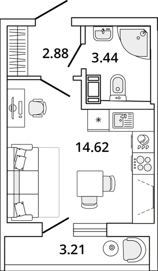 22,6 м², квартира-студия 6 939 976 ₽ - изображение 1