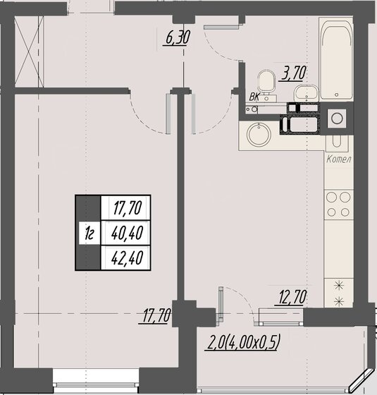 42,4 м², 1-комнатная квартира 6 648 320 ₽ - изображение 1