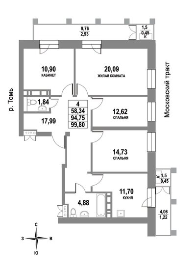 99,8 м², 4-комнатная квартира 13 772 400 ₽ - изображение 1