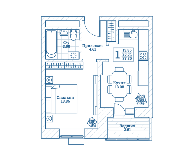 37,3 м², 1-комнатная квартира 4 401 400 ₽ - изображение 1