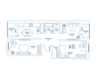 78,5 м², 3-комнатная квартира 8 124 750 ₽ - изображение 53