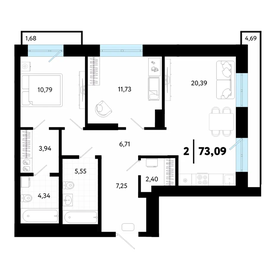 Квартира 73,1 м², 2-комнатная - изображение 1