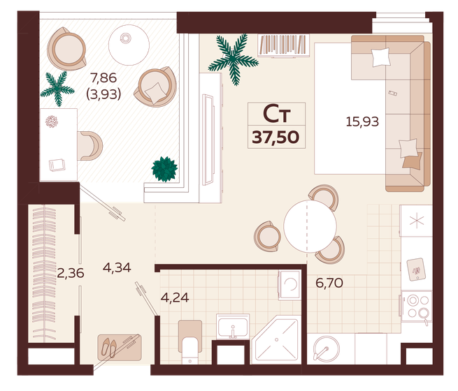 37,5 м², 1-комнатная квартира 18 750 000 ₽ - изображение 1