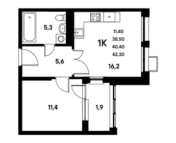 Квартира 40,4 м², 1-комнатная - изображение 1