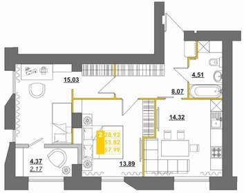 Квартира 62,9 м², 2-комнатная - изображение 1