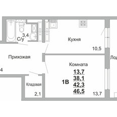 Квартира 42,6 м², 1-комнатная - изображение 3