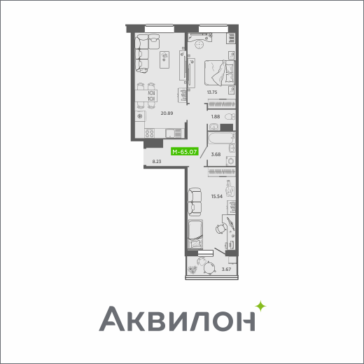 65,1 м², 2-комнатная квартира 9 274 314 ₽ - изображение 1
