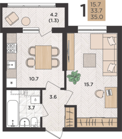 Квартира 35 м², 1-комнатная - изображение 1