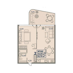 56,2 м², 2-комнатные апартаменты 9 829 750 ₽ - изображение 27