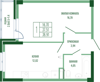 Квартира 38,9 м², 1-комнатная - изображение 1