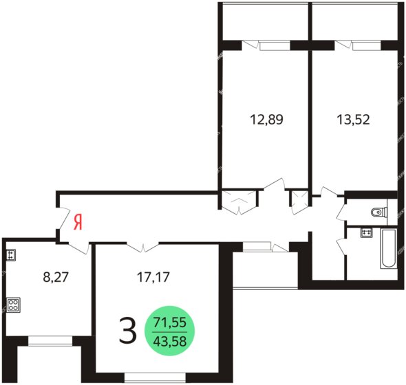 74 м², 3-комнатная квартира 14 200 000 ₽ - изображение 1