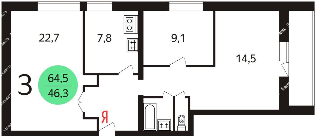 65 м², 3-комнатная квартира 21 500 000 ₽ - изображение 1