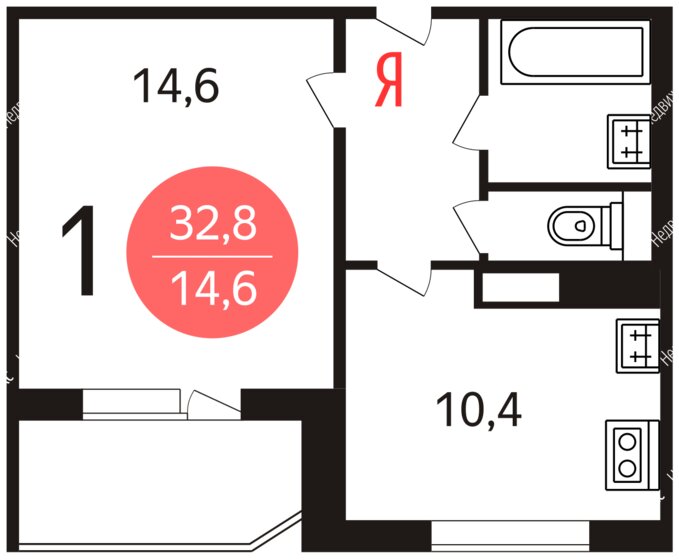 33 м², 1-комнатная квартира 11 000 000 ₽ - изображение 1