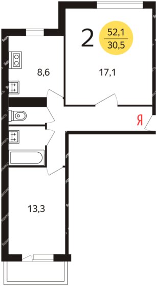 53 м², 2-комнатная квартира 13 800 000 ₽ - изображение 1