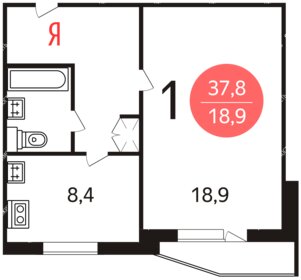 Квартира 39 м², 1-комнатная - изображение 1