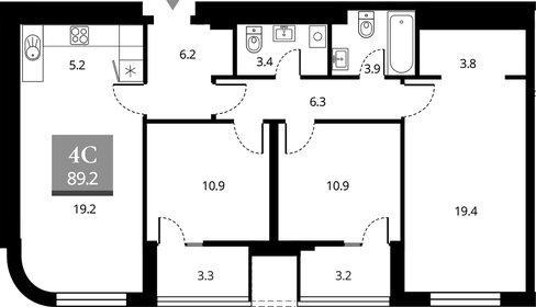 Квартира 89,2 м², 3-комнатная - изображение 1