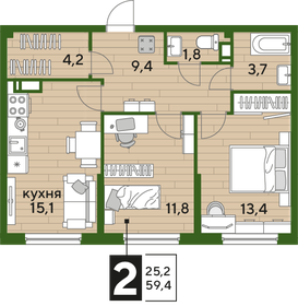 Квартира 59,4 м², 2-комнатная - изображение 2