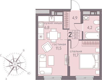 Квартира 39,1 м², 2-комнатная - изображение 1