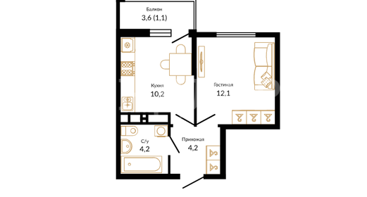 Квартира 31,8 м², 1-комнатная - изображение 1