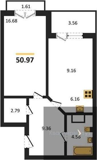 51 м², 1-комнатная квартира 6 926 823 ₽ - изображение 1