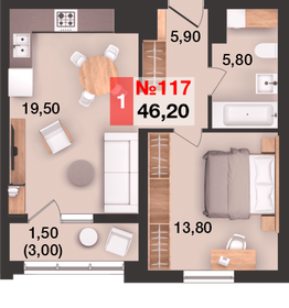 45,8 м², 1-комнатная квартира 5 175 400 ₽ - изображение 18