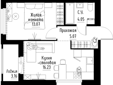 Квартира 40 м², 1-комнатная - изображение 1