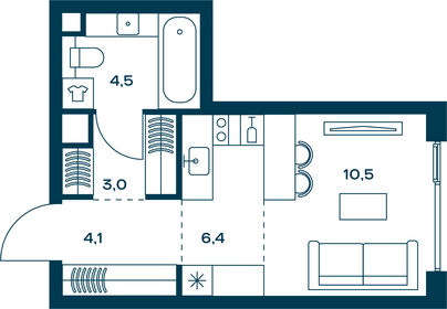 Квартира 28,5 м², студия - изображение 1