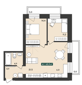 Квартира 65,9 м², 3-комнатная - изображение 1