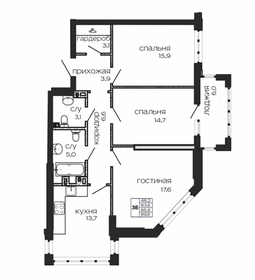 Квартира 89,6 м², 3-комнатная - изображение 1