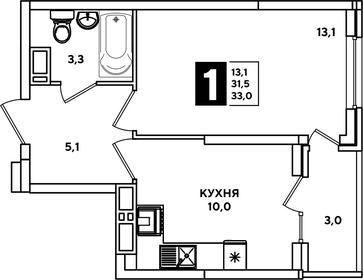 31,8 м², 1-комнатная квартира 4 350 000 ₽ - изображение 2