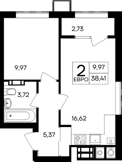 38,4 м², 2-комнатная квартира 4 417 150 ₽ - изображение 1