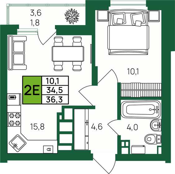 36,3 м², 1-комнатная квартира 4 251 502 ₽ - изображение 1